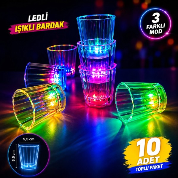 toptan-xml-dropshipping-10'lu LED Işıklı Parti Bardağı Seti