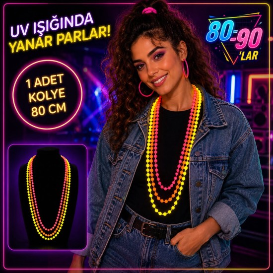 toptan-xml-dropshipping-80'ler 90'lar UV Glow Parti Kolyesi 3'lü Set