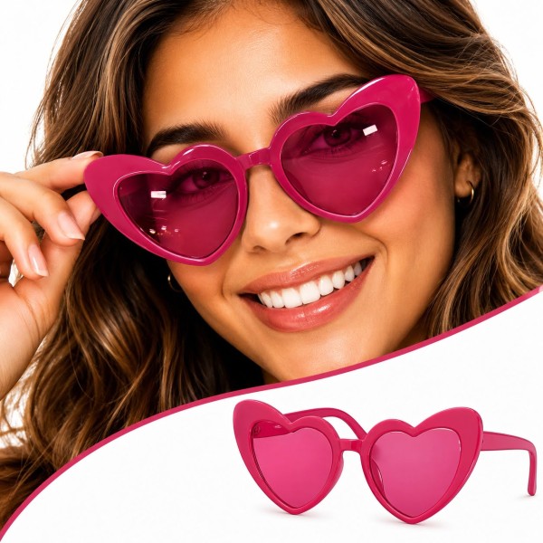 toptan-xml-dropshipping-Fuşya Pembe Kalp Şekilli Parti Gözlüğü