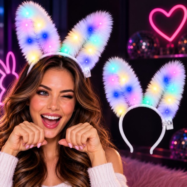 3 Modlu LED Işıklı Peluş Tavşan Kulağı Beyaz Renk