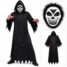 Tüylü Eva Kafatası Maskeli Siyah Hayalet Kostümü – 140 cm
