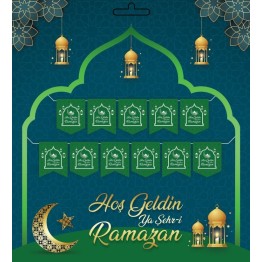 Yeşil Renk Hoşgeldin Ya Şehr-i Ramazan Yazılı Banner Ramazan Süslemesi 230 cm