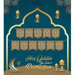 Altın Renk Hoşgeldin Ya Şehr-i Ramazan Yazılı Banner Ramazan Süslemesi 230 cm