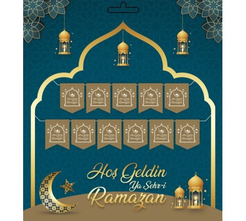 Altın Renk Hoşgeldin Ya Şehr-i Ramazan Yazılı Banner Ramazan Süslemesi 230 cm