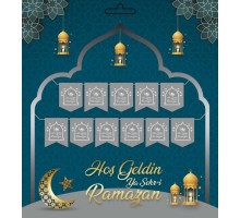 Gümüş Renk Hoşgeldin Ya Şehr-i Ramazan Yazılı Banner Ramazan Süslemesi 230 cm