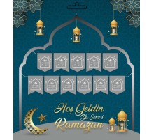 Gümüş Renk Hoşgeldin Ya Şehr-i Ramazan Yazılı Banner Ramazan Süslemesi 230 cm