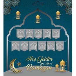 Gümüş Renk Hoşgeldin Ya Şehr-i Ramazan Yazılı Banner Ramazan Süslemesi 230 cm