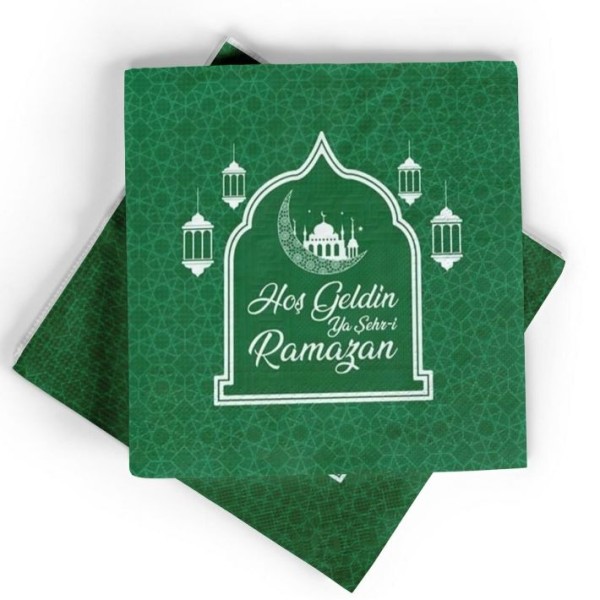 Yeşil Renk Hoşgeldin Ya Şehr-i Ramazan Kağıt Peçete 20 Adet