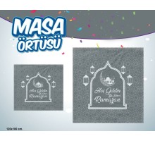 Hoşgeldin Ya Şehr-i Ramazan Yazılı Masa Örtüsü Gümüş 120x180 cm