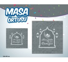 Hoşgeldin Ya Şehr-i Ramazan Yazılı Masa Örtüsü Gümüş 120x180 cm