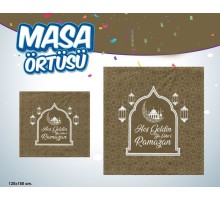 Hoşgeldin Ya Şehr-i Ramazan Yazılı Masa Örtüsü Gold 120x180 cm
