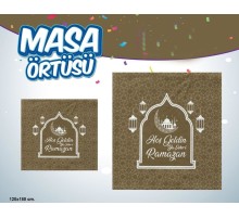 Hoşgeldin Ya Şehr-i Ramazan Yazılı Masa Örtüsü Gold 120x180 cm