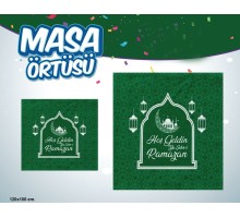 Hoşgeldin Ya Şehr-i Ramazan Yazılı Masa Örtüsü Yeşil 120x180 cm