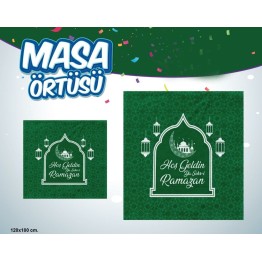 Hoşgeldin Ya Şehr-i Ramazan Yazılı Masa Örtüsü Yeşil 120x180 cm