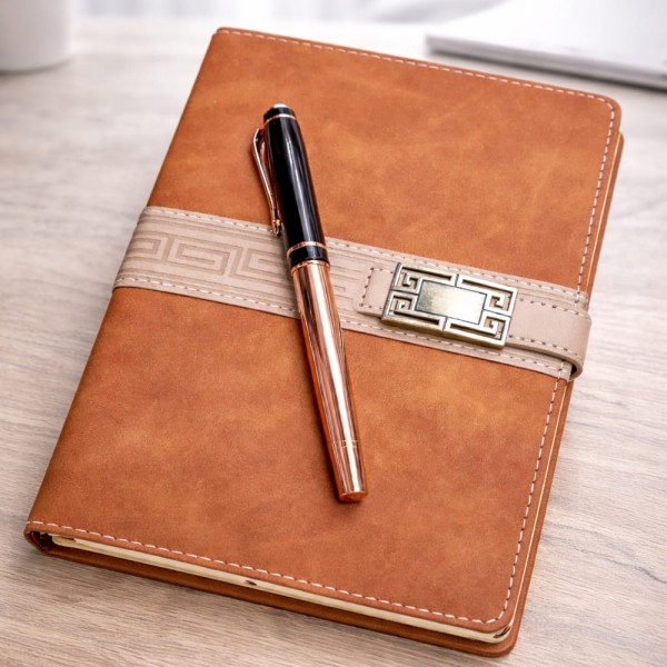 toptan-xml-dropshipping-Vip Deri Defter Ve Metal Bakır Roller Kalem Seti
