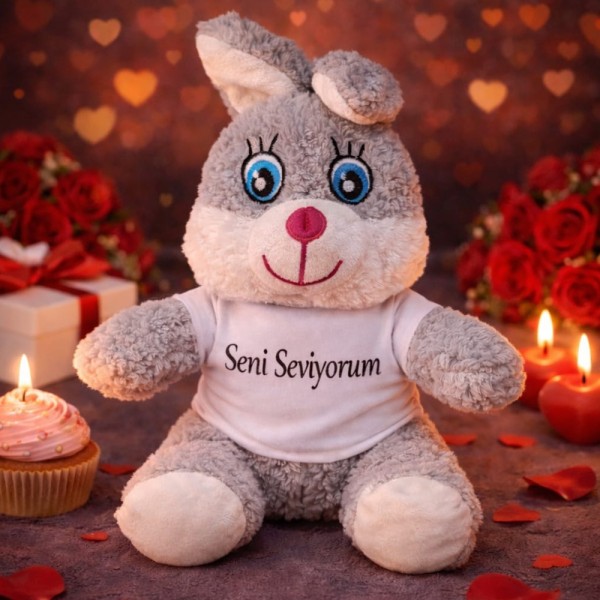 toptan-xml-dropshipping-Sevimli Seni Seviyorum Tişörtlü Peluş Tavşan
