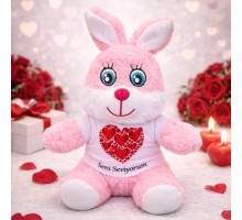 Pembe Renk Seni Seviyorum Tişörtlü Peluş Tavşan