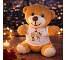Sevimli Gelin Damat Tişörtlü Peluş Oyuncak Ayıcık