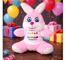 Happy Birthday Tişörtlü Peluş Tavşan