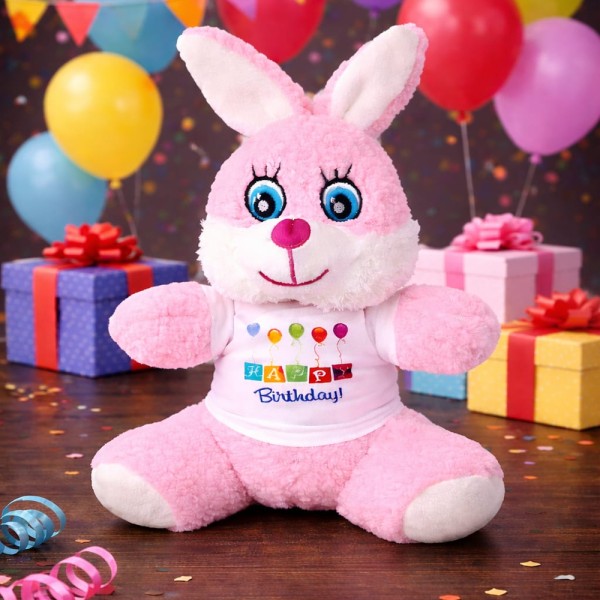 toptan-xml-dropshipping-Happy Birthday Tişörtlü Peluş Tavşan