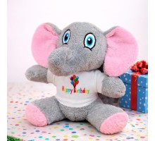 Happy Birthday Tişörtlü Peluş Oyuncak Fil