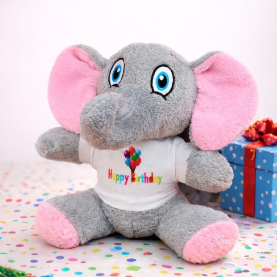 toptan-xml-dropshipping-Happy Birthday Tişörtlü Peluş Oyuncak Fil