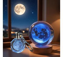 Dolunay Tasarımlı Renk Değiştiren Cam Küre Ve Anahtarlık Set
