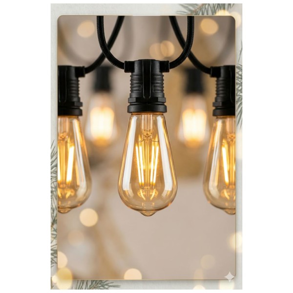 toptan-xml-dropshipping-5 Metre Sabit Yanan Modlu 10 Ampul Parti Organizasyon Iç & Dış Mekan 2700K LED Aydınlatma Uzatma Fişli