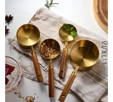 4 Lü Ahşap Saplı Ölçü Kaşığı Gold