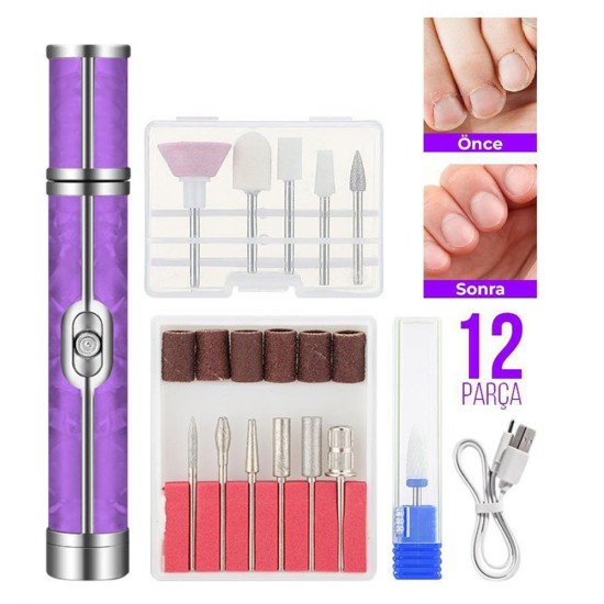 toptan-xml-dropshipping-Şarjlı Manikür Bakım Seti 12 Parça Başlık Seti