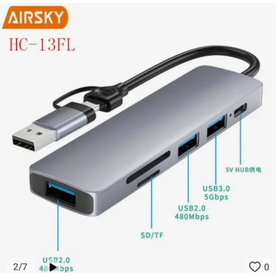 toptan-xml-dropshipping-Airsky Hc13Fl 5 İn 1 Usb Type-C 2 İn 1 Çevirici