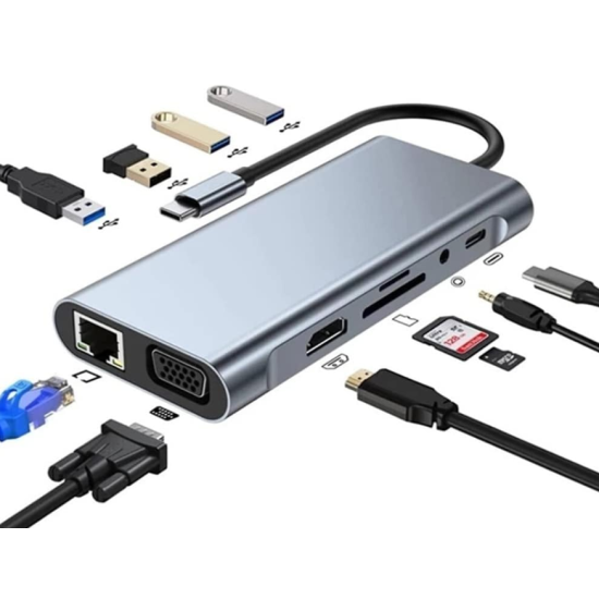 toptan-xml-dropshipping-ZR44/A Type-C 11 İn 1 Gigabit Hdtv Çevirici