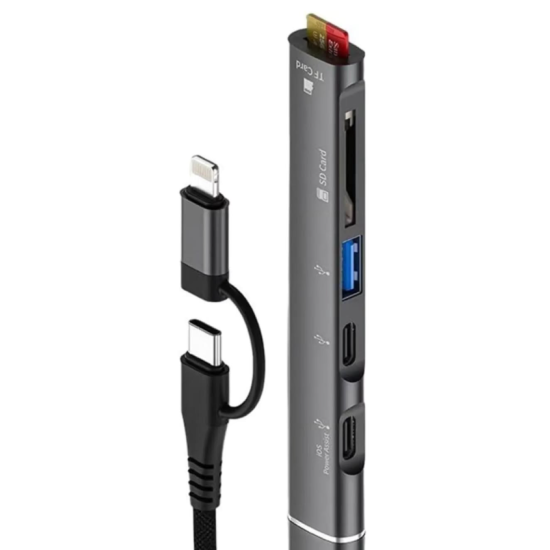 toptan-xml-dropshipping-ZR563 Lightning Type-C 5 İn 1 Usb Hub Card Reader