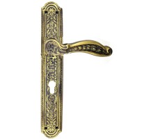 Antik Ulu Model Büyük Kapı Kolu Takımı, 354x57 mm, Yaylı - Pirinç, Antik, Tarihi, Osmanlı Stil Lale ve Desen İşlemeli Kapı Kol Takım