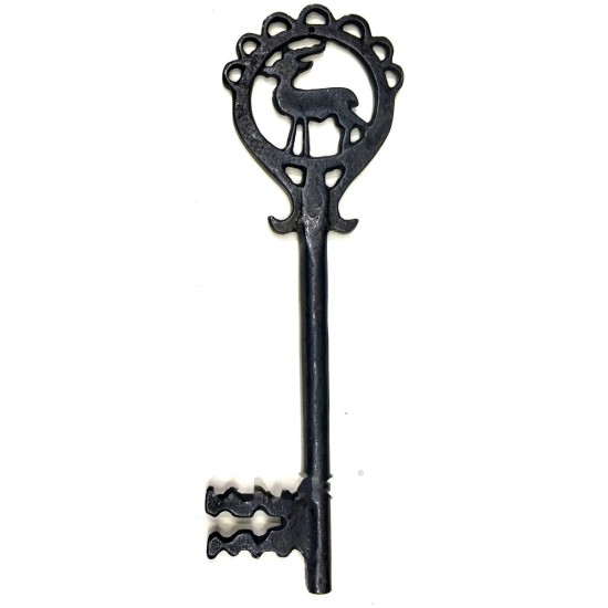 toptan-xml-dropshipping-Geyik Figürlü Dekoratif Anahtar 250x80 mm - Büyük Boy Vintage Rustik Mobilya Sandık Aksesuar Süs