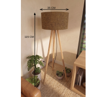 3 Ayaklı Tripod Lambader Tütün Kahve Kumaş Başlık