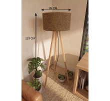 3 Ayaklı Tripod Lambader Tütün Kahve Kumaş Başlık