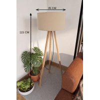3 Ayaklı Tripod Lambader Bej Kumaş Başlık
