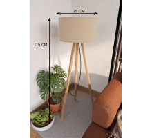 3 Ayaklı Tripod Lambader Bej Kumaş Başlık