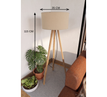 3 Ayaklı Tripod Lambader Bej Kumaş Başlık
