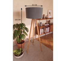 3 Ayaklı Tripod Lambader Antrasit Gri Kumaş Başlık