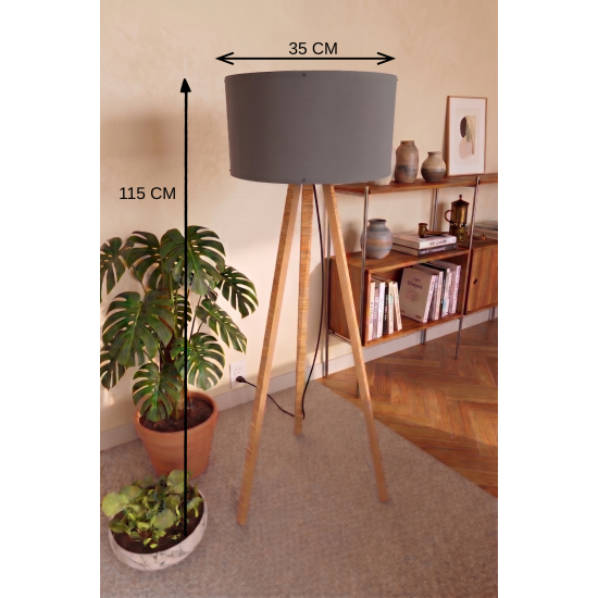 3 Ayaklı Tripod Lambader Antrasit Gri Kumaş Başlık