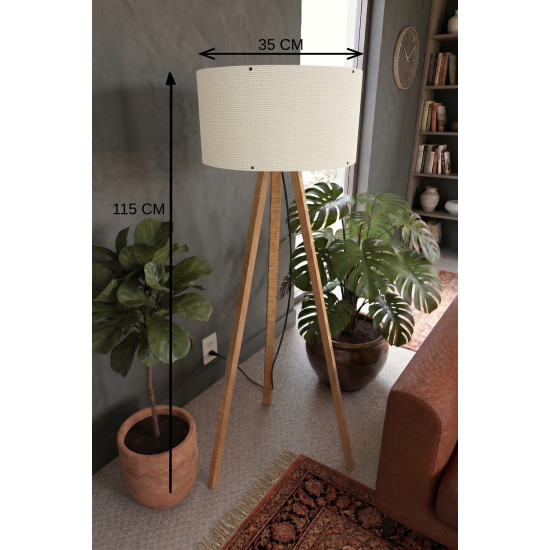 3 Ayaklı Tripod Lambader Krem Kumaş Başlık