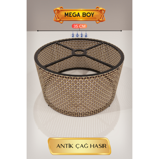Antik Çağ Hasır Lambader Başlığı 35 CM Mega Boy