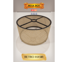 Retro Hasır Lambader Başlığı 35 CM Mega Boy