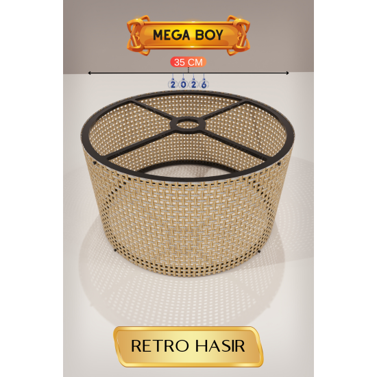 Retro Hasır Lambader Başlığı 35 CM Mega Boy