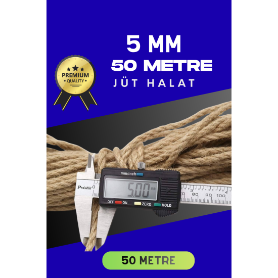 5 MM 50 Metre Jüt Halat Dekoratif Hasır İp Urgan Süs