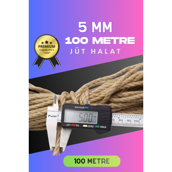 5 MM 100 Metre Jüt Halat Dekoratif Hasır İp Urgan Süs