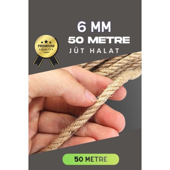 6 MM 50 Metre Jüt Halat Dekoratif Hasır İp Urgan Süs