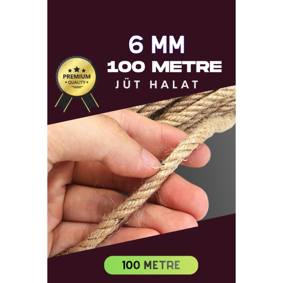 6 MM 100 Metre Jüt Halat Dekoratif Hasır İp Urgan Süs